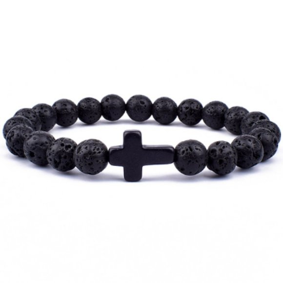 Lava Bracelet,Cross Bracelet,Lava Cross Bracelet,8mm Lava Stone Beads - Picture 1 of 1